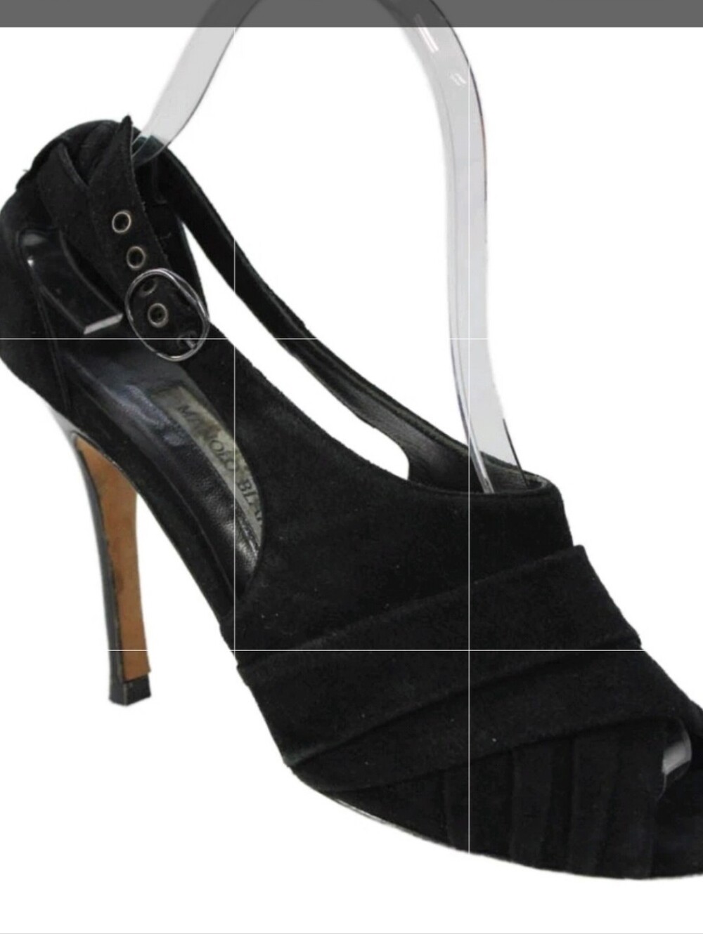 Manolo Blahnik Black Suede Peep-Toe Slingback Heels